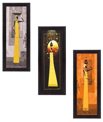 Set Of 3 Tribal Ladies Satin Matt Texture UV Art Painting 1
