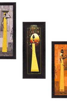Set Of 3 Tribal Ladies Satin Matt Texture UV Art Painting