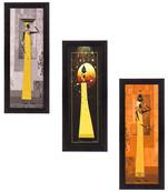 Set Of 3 Tribal Ladies Satin Matt Texture UV Art Painting