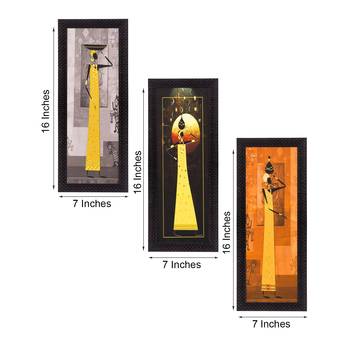 Set Of 3 Tribal Ladies Satin Matt Texture UV Art Painting 4