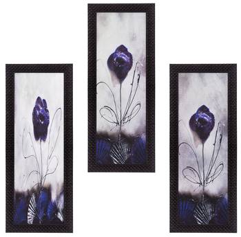 Set Of 3 Decorative Floral Botanical Pot Satin Matt Texture UV Art Painting 1