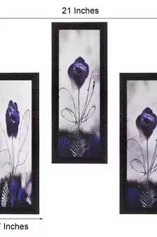 Set Of 3 Decorative Floral Botanical Pot Satin Matt Texture UV Art Painting