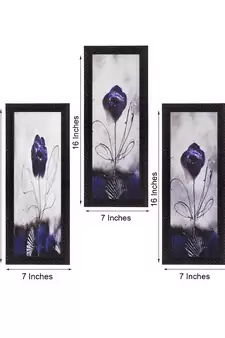 Set Of 3 Decorative Floral Botanical Pot Satin Matt Texture UV Art Painting