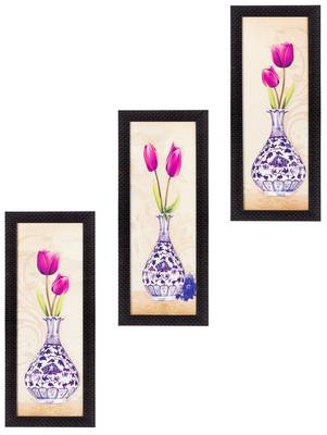 Set Of 3 Decorative Floral Botanical Pot Satin Matt Texture UV Art Painting 1