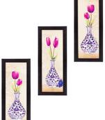Set Of 3 Decorative Floral Botanical Pot Satin Matt Texture UV Art Painting