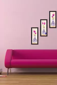 Set Of 3 Decorative Floral Botanical Pot Satin Matt Texture UV Art Painting