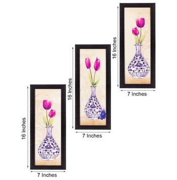 Set Of 3 Decorative Floral Botanical Pot Satin Matt Texture UV Art Painting 3
