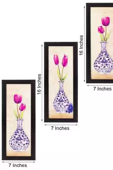 Set Of 3 Decorative Floral Botanical Pot Satin Matt Texture UV Art Painting