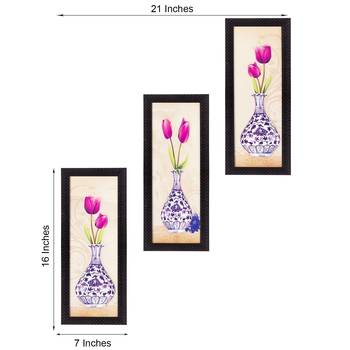Set Of 3 Decorative Floral Botanical Pot Satin Matt Texture UV Art Painting 4