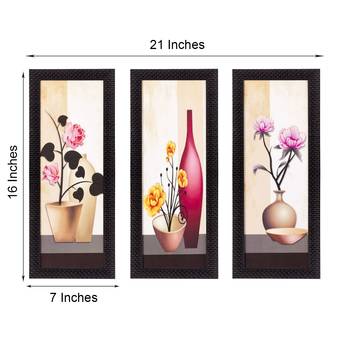 Set Of 3 Decorative Floral Botanical Pot Satin Matt Texture UV Art Painting 1