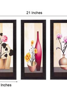 Set Of 3 Decorative Floral Botanical Pot Satin Matt Texture UV Art Painting