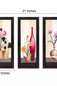 Set Of 3 Decorative Floral Botanical Pot Satin Matt Texture UV Art Painting