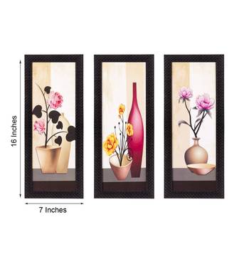Set Of 3 Decorative Floral Botanical Pot Satin Matt Texture UV Art Painting 2