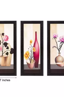 Set Of 3 Decorative Floral Botanical Pot Satin Matt Texture UV Art Painting