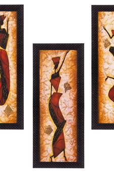Set Of 3 Dancing Lady Satin Matt Texture UV Art Painting