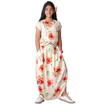 Printed Contemporary Dhoti Skirt & Top - Off White 2