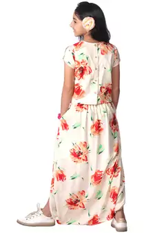 Printed Contemporary Dhoti Skirt & Top - Off White