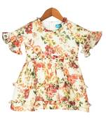 Floral Bell-Sleeves Tiered Dress with Frill Accents - Ivory