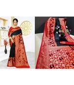 Black woven art silk saree with blouse