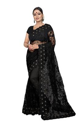 Black embroidered net saree with blouse 1
