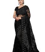 Black embroidered net saree with blouse