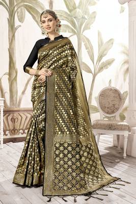 Black woven art silk saree with blouse 1