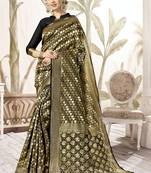 Black woven art silk saree with blouse