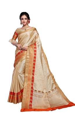 Cream woven art silk saree with blouse 1