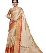 Cream woven art silk saree with blouse