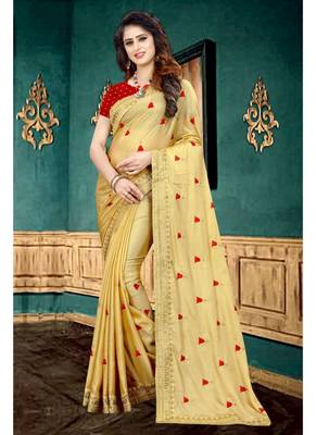 Golden embroidered georgette saree with blouse 1