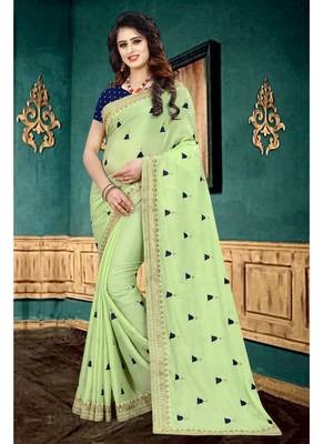 Light green embroidered georgette saree with blouse 1