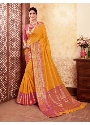 Mustard woven art silk saree with blouse 1