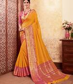 Mustard woven art silk saree with blouse