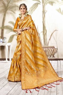 Mustard woven art silk saree with blouse 1