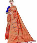 Orange woven silk saree with blouse