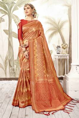 Orange woven art silk saree with blouse 1