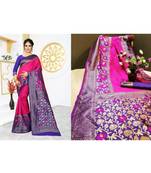 Rani pink woven art silk saree with blouse