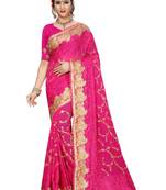 Rani pink embroidered georgette saree with blouse