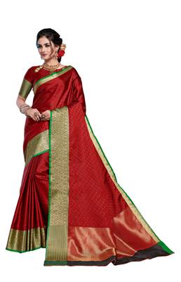 Red woven art silk saree with blouse 1