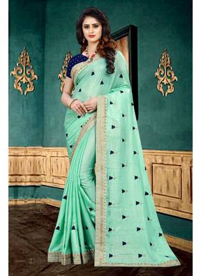 Sea green embroidered georgette saree with blouse 1