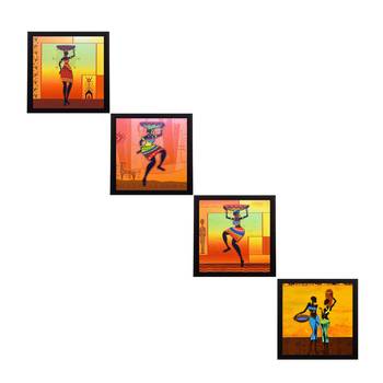 Set Of 4 Tribal Women Satin Matt Texture UV Art Painting 1