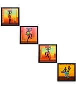 Set Of 4 Tribal Women Satin Matt Texture UV Art Painting