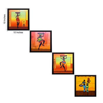 Set Of 4 Tribal Women Satin Matt Texture UV Art Painting 2
