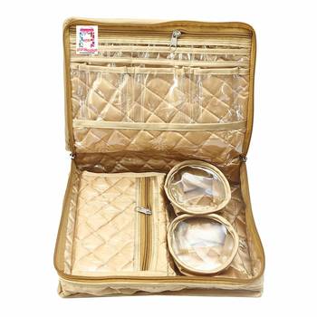 atorakushon   Satin Golden Multipurpose Make Up Pouch Jewellery Cosmetic Organizer Necklace Pouches Traveling Kit 1