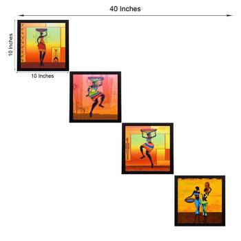 Set Of 4 Tribal Women Satin Matt Texture UV Art Painting 3