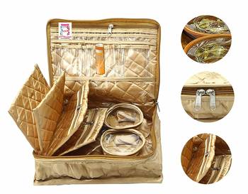 atorakushon   Satin Golden Multipurpose Make Up Pouch Jewellery Cosmetic Organizer Necklace Pouches Traveling Kit 2