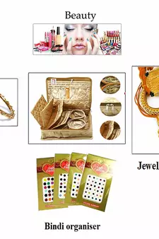 atorakushon   Satin Golden Multipurpose Make Up Pouch Jewellery Cosmetic Organizer Necklace Pouches Traveling Kit