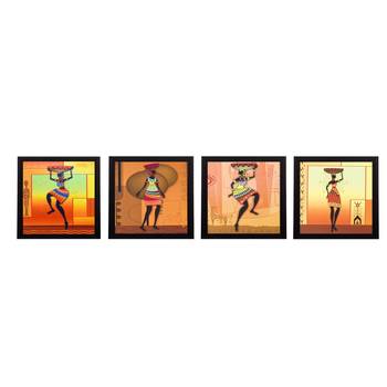 Set Of 4 Tribal Women Satin Matt Texture UV Art Painting 1