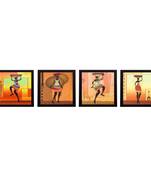 Set Of 4 Tribal Women Satin Matt Texture UV Art Painting