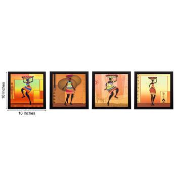 Set Of 4 Tribal Women Satin Matt Texture UV Art Painting 2